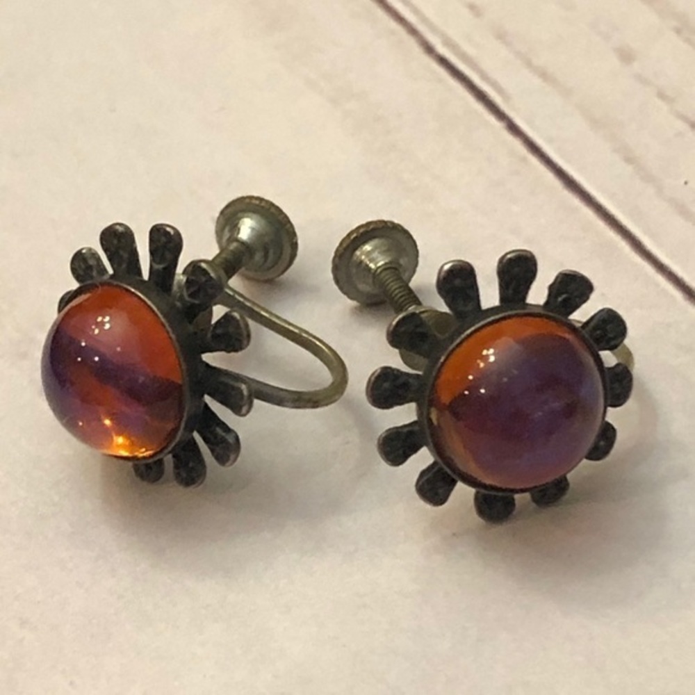 Antique‎ Sterling Screw back Earrings Pink Stone